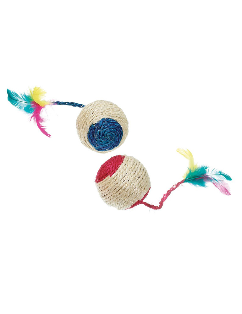 Sisal Spielball mit Feder und Rassel Sisal Spielball mit Feder und Rassel